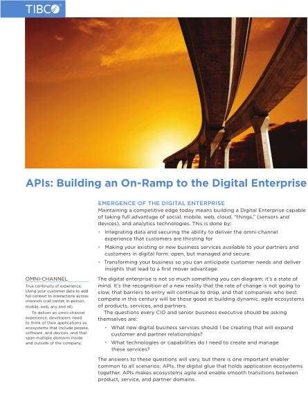API Building on Ramp - APIs: Building an On-Ramp to the Digital Enterprise