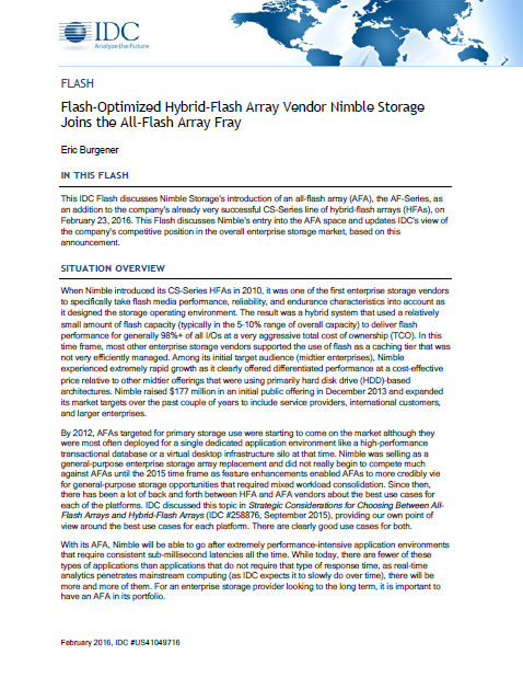 481726 IDC Report Nimble Storage Joins the All Flash Array Fray Cover - Overcoming Obstacles to All Flash Data Center