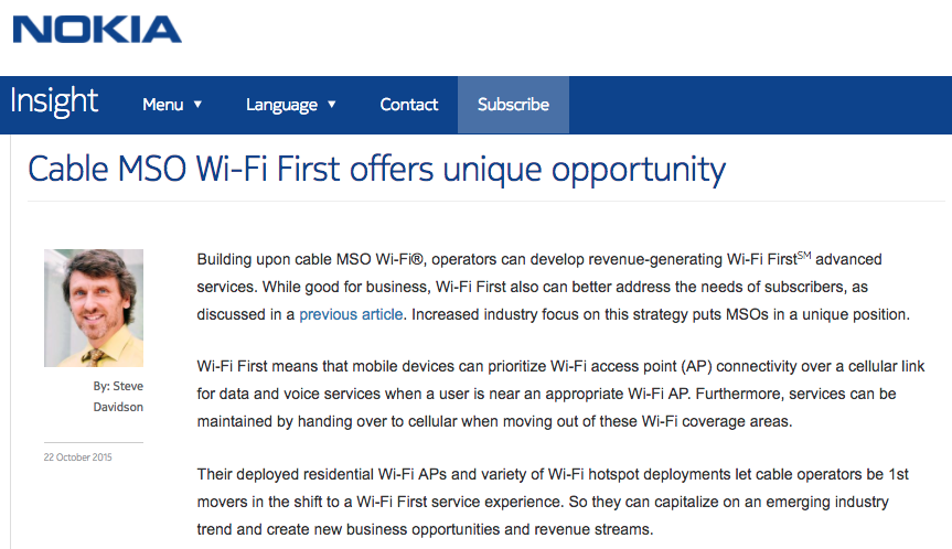 Cable MSO Wi-Fi offers unique opportunity