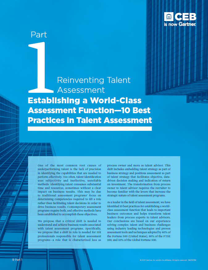 Reinventing Talent Assessment 10 Best Practices in Talent Assessment cover - CEB/Gartner: Reinventing Talent Assessment