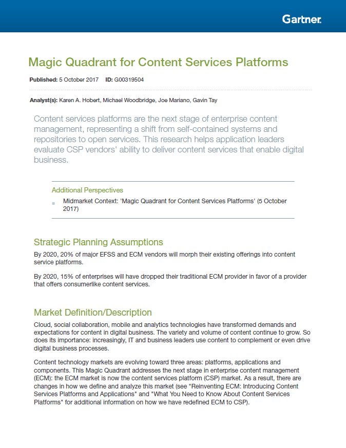 513121 Gartner Magic Quadrant for Content Services Platforms cover - Gartner names Box a Visionary in Content Services Platforms