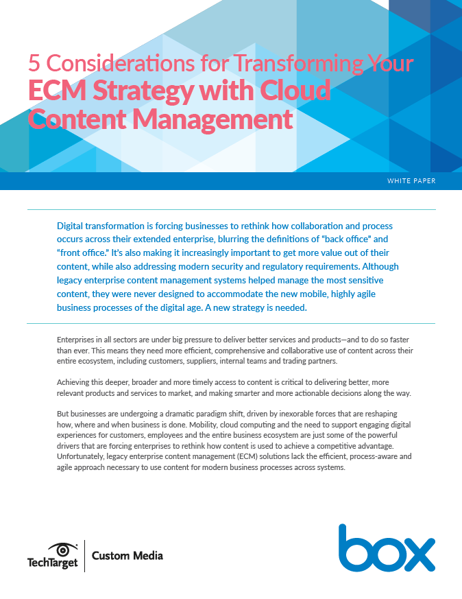 515951 TechTarget 5 Considerations for Transforming your ECM Strategy with Cloud cover - 5 Considerations for Transforming ECM with Cloud Content Management
