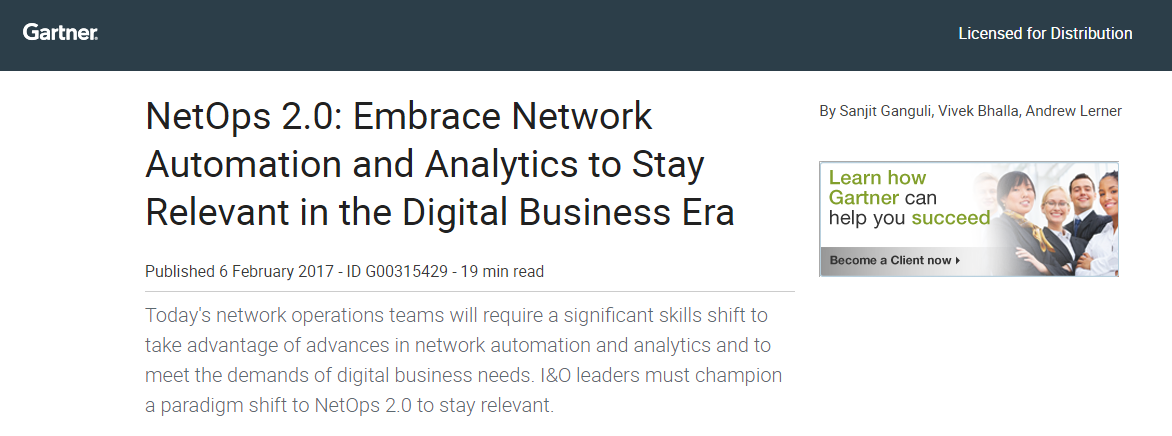 1 6 - Gartner Report: NetOps 2.0 Embrace Network Automation and Analytics to Stay Relevant in the Digital Business Era
