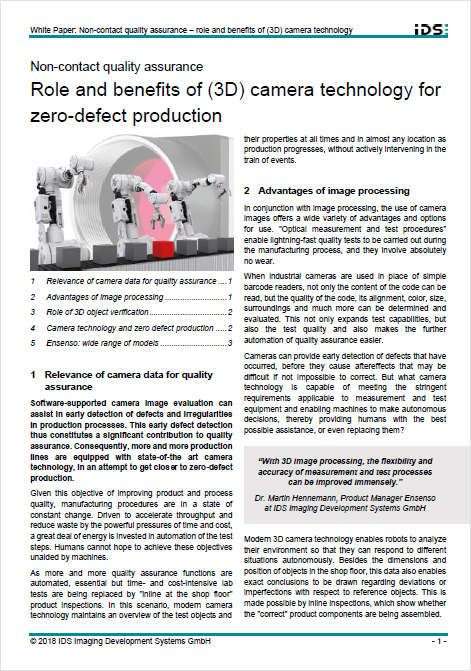 Role and benefits of (3D) camera technology for zero-defect production