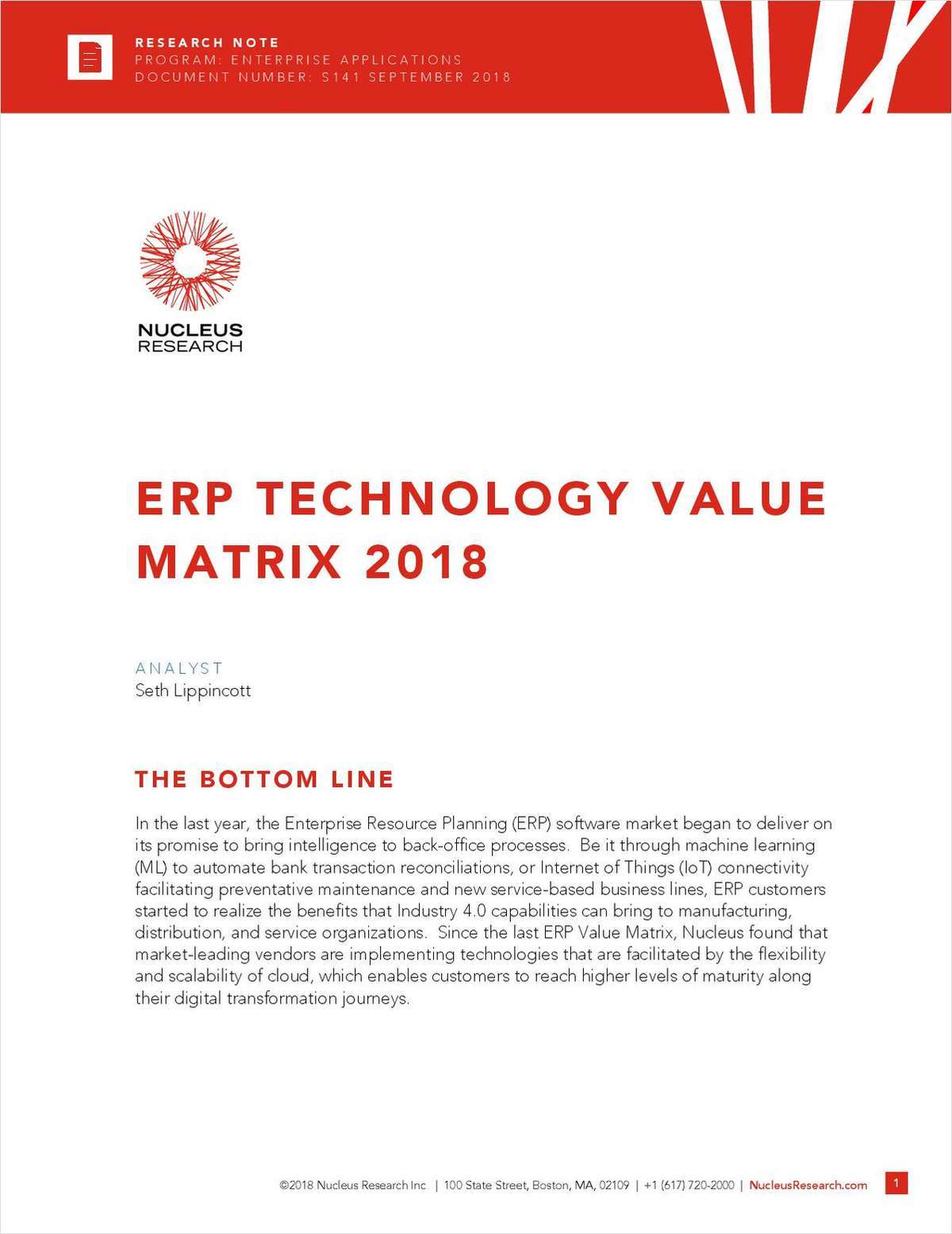 ERP Technology Value Matrix 2018