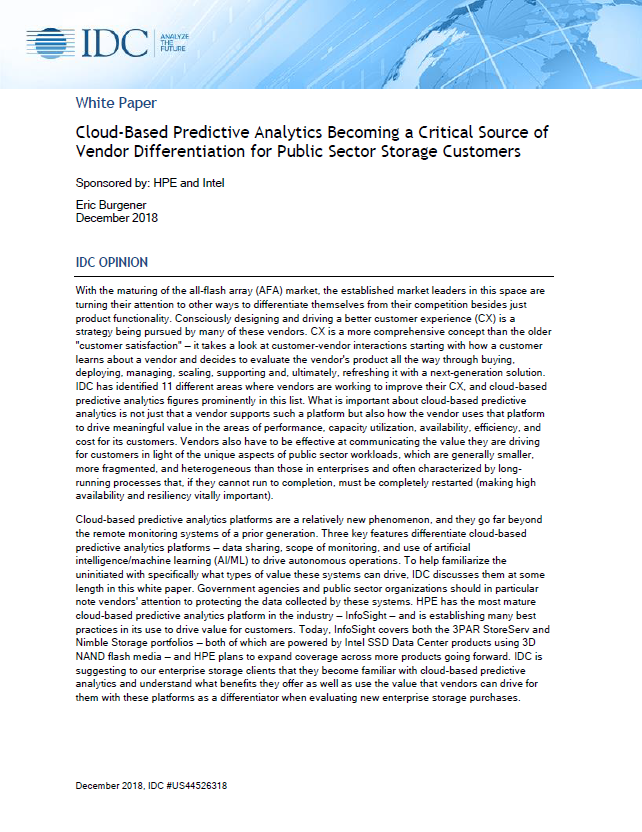 Cloud Based Predictive Analytics Cover - IDC's Cloud-based Predictive Analytics Becoming a Critical Source of Vendor Differentiation for Public Sector Storage Customers