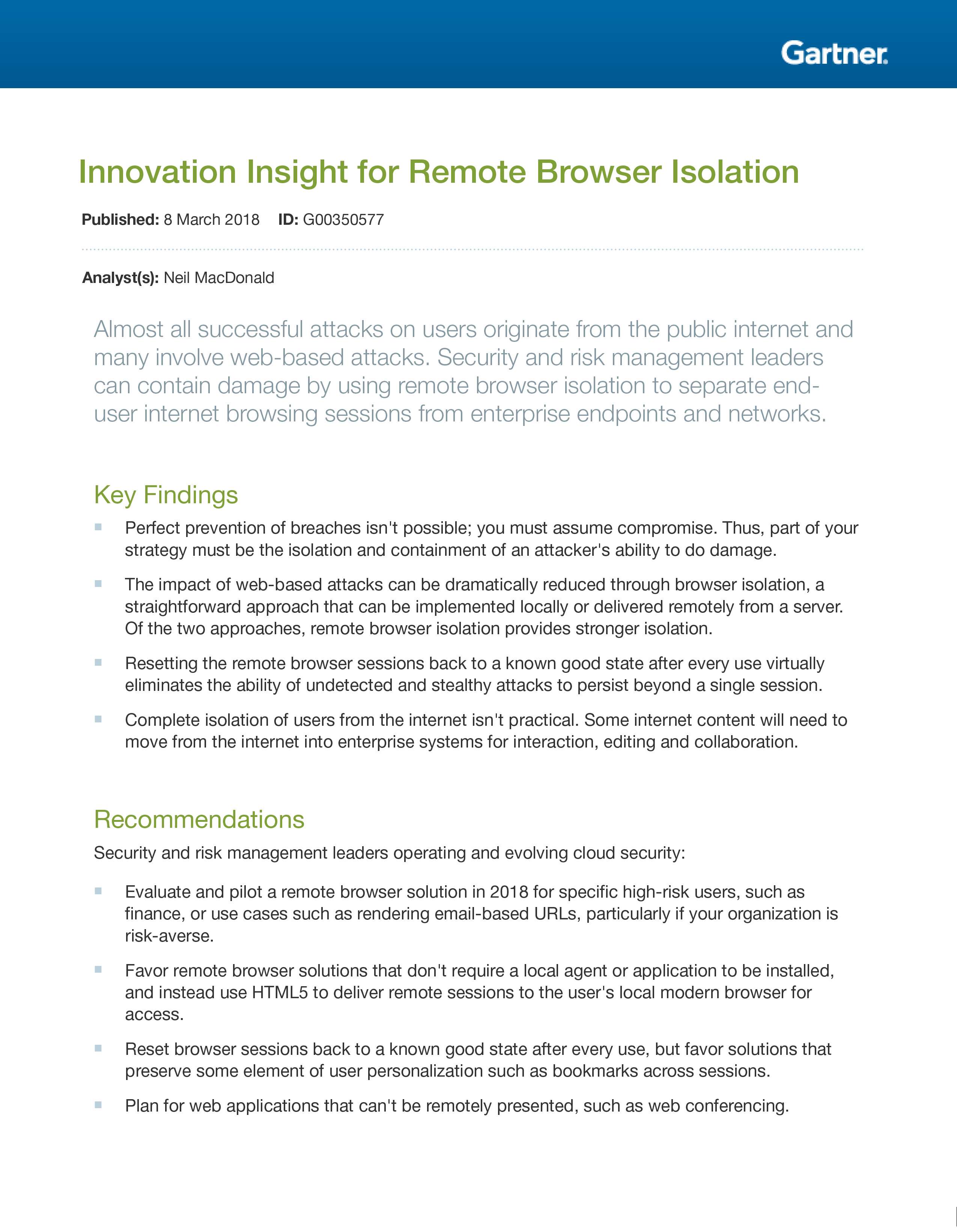 InnovationInsight Gartner Preview - Innovation Insight for Remote Browser Isolation