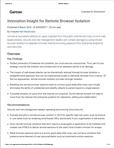 Screenshot 2019 03 07 Innovation Insight for Remote Browser Isolation pdf - Innovation Insight for Remote Browser Isolation