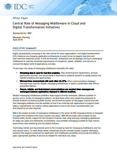 Central Role of Messaging Middleware in Cloud and Digital Transformation Initiative - Central Role of Messaging Middleware in Cloud and Digital Transformation Initiatives