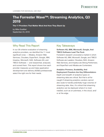 the forrstr - The Forrester Wave: Streaming Analytics Report. The 11 Providers That Matter Most and How They Stack Up