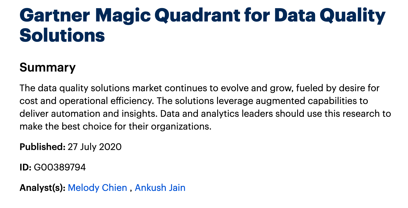 Screenshot 2020 10 20 at 15.25.03 - 2020 Magic Quadrant for Data Quality Solutions (Watson Knowledge Catalog)
