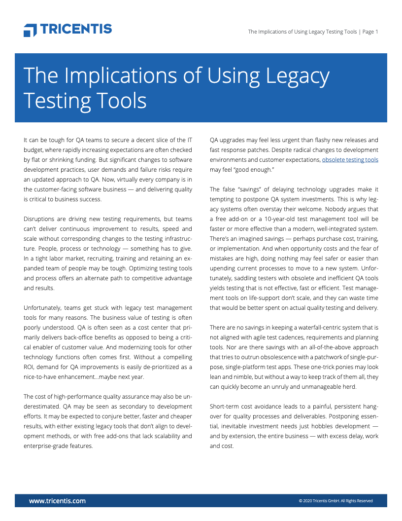 Screenshot 2020 10 27 Tricentis The Implications of Using Legacy Testing Tools pdf - The Implications of Using Legacy Testing Tools