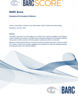 2020 07 01 BARC SCORE Enterprise BI Analytics Platforms VLIM IBM 260x320 - BARC Score for Enterprise BI Report