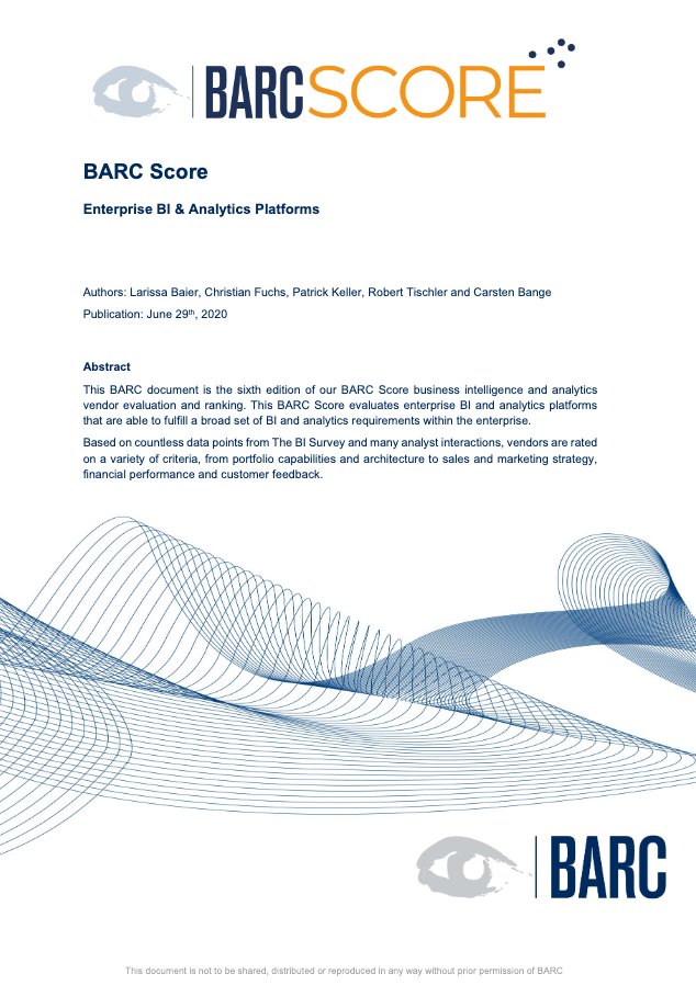 2020 07 01 BARC SCORE Enterprise BI Analytics Platforms VLIM IBM - BARC Score for Enterprise BI Report