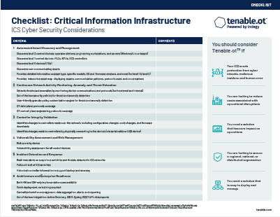Screenshot 3 - The ICS Cybersecurity Considerations Checklist