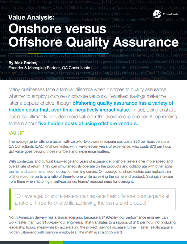 Screenshot 1 5 - Value Analysis: Onshore versus Offshore Quality Assurance