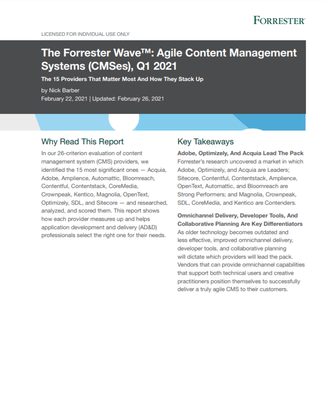 1 6 - The Forrester Wave™: Agile Content Management Systems (CMSes), Q1 2021