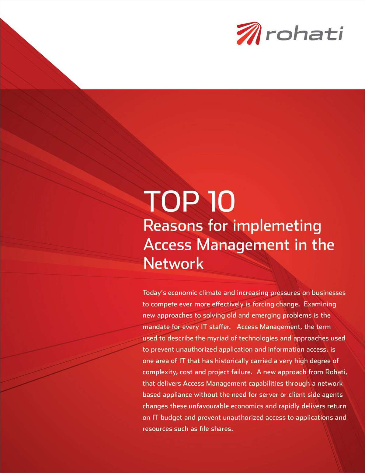 Top 10 Reasons for Implementing Access Management in the Network