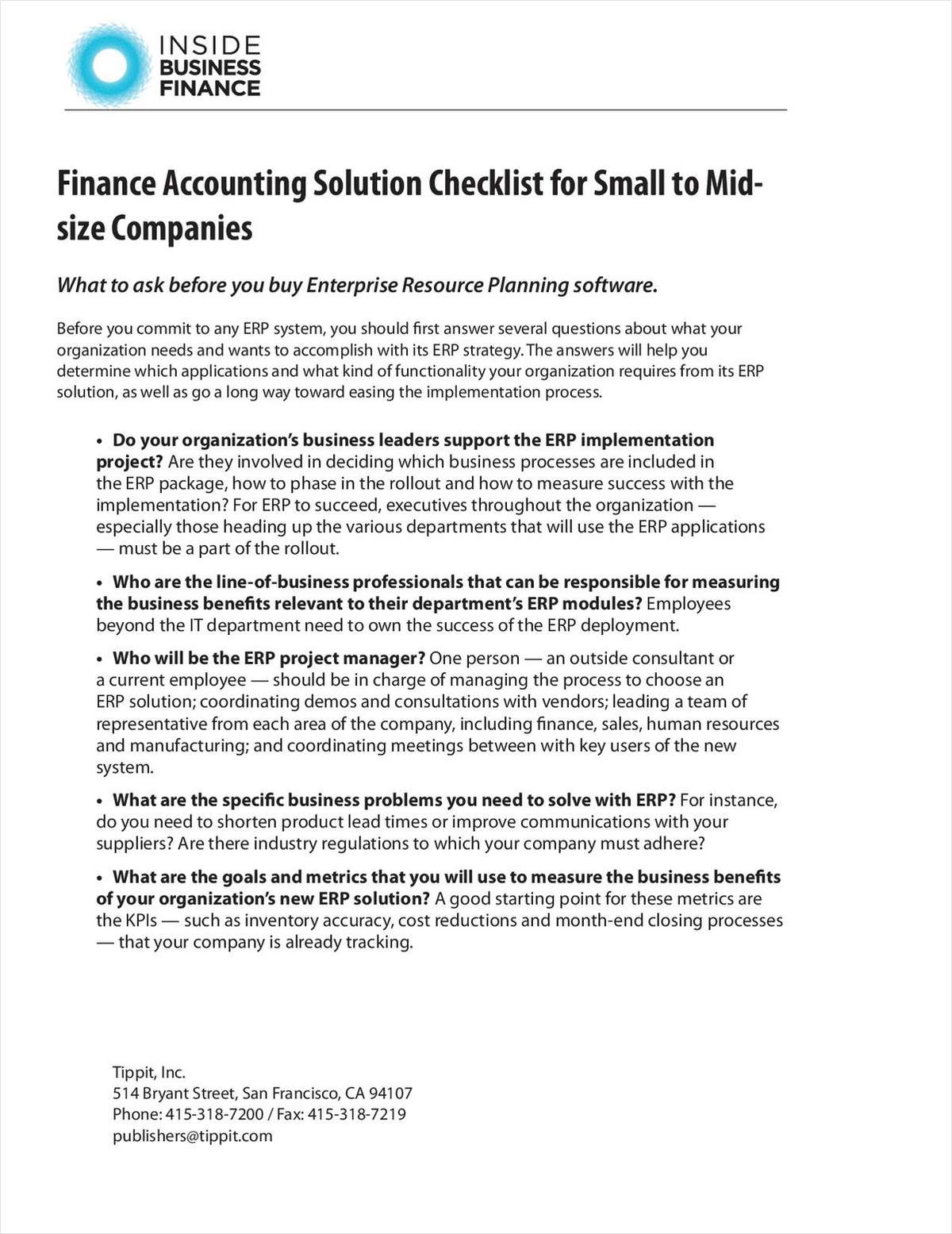 Finance Accounting Solution Checklist for Small to Mid-size Companies