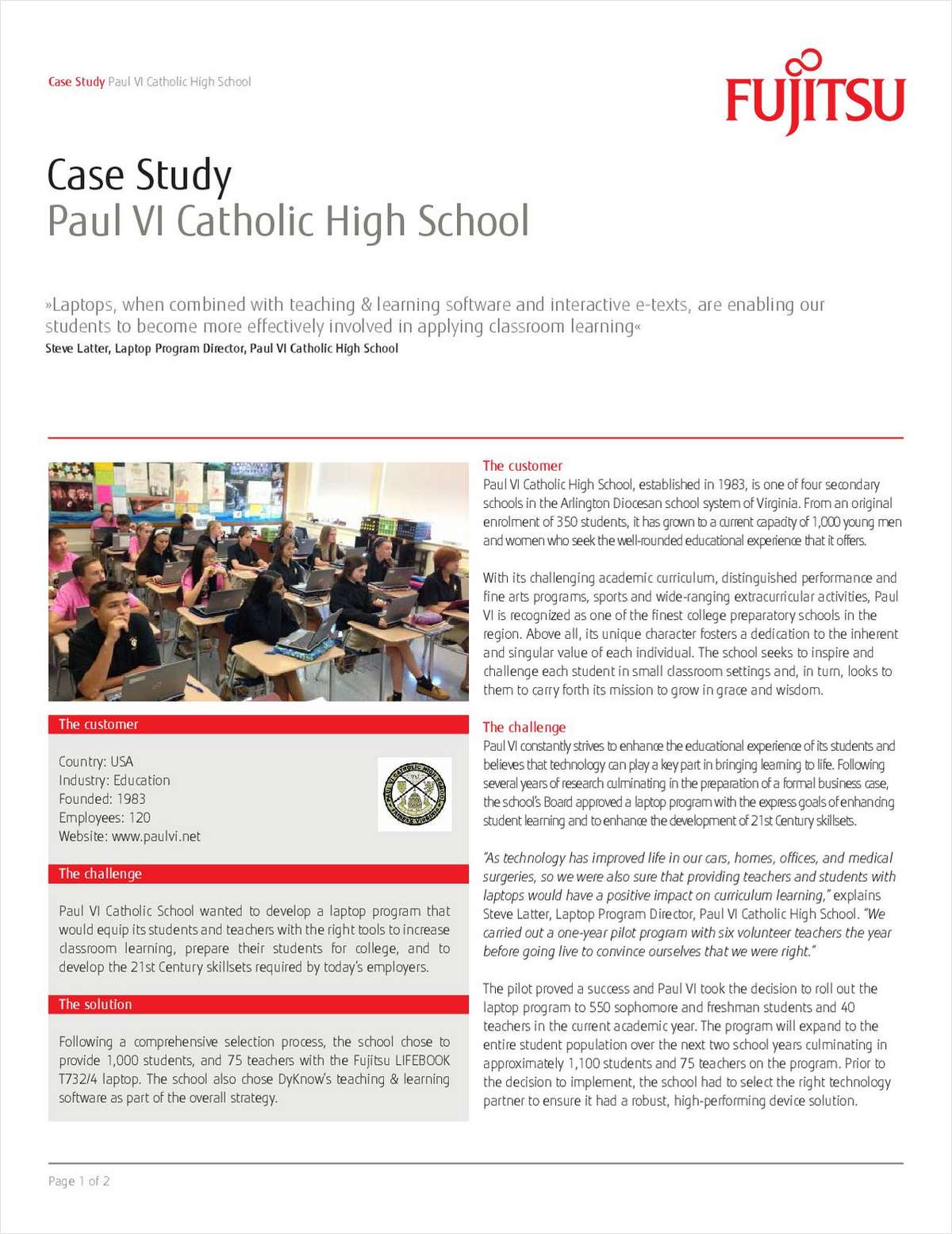 Explore How Paul VI Catholic High School Benefited From Fujitsu's Devices and Software