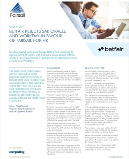 Betfair Rejects SAP, Oracle and Workday in Favour of Fairsail for HR