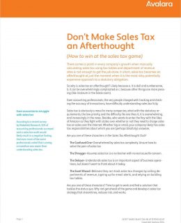 Don't Make Sales Tax an Afterthought