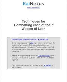 Techniques for Combatting each of the 7 Wastes of Lean