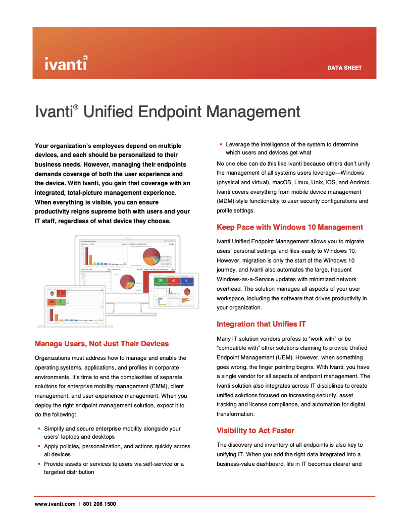 Data Sheet Ivanti Unified Endpoint Management - Data Sheet: Ivanti Unified Endpoint Management