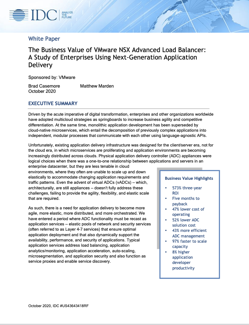 The Business Value - The Business Value of VMware NSX Advanced Load Balancer