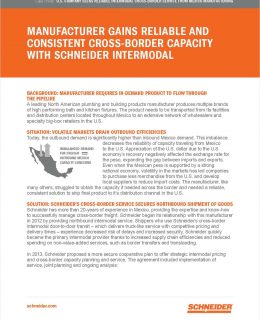 Manufacturer Gains Reliable and Consistent Cross-border Capacity with Schneider Intermodal