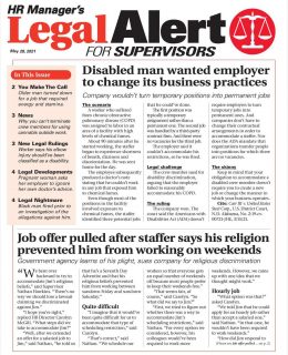 HR Manager's Legal Alert for Supervisors Newsletter: May 28 Edition