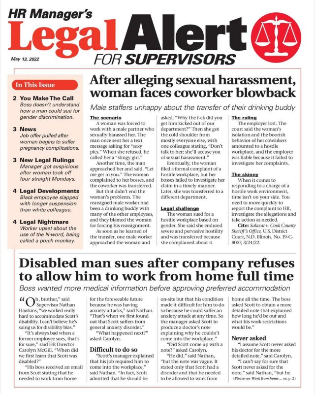 HR Manager's Legal Alert for Supervisors Newsletter: May 13 Edition