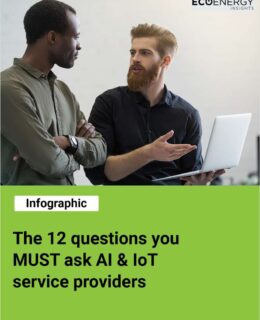 12 questions to ask IoT and AI solutions providers - an infographic.