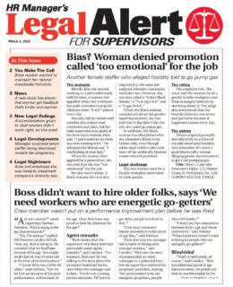 HR Manager's Legal Alert for Supervisors Newsletter: March 3 Edition