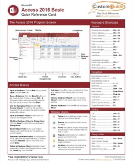 Microsoft Access 2016 Basic - Free Quick Reference Card