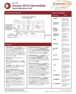 Microsoft Access 2016 Intermediate - Free Quick Reference Card