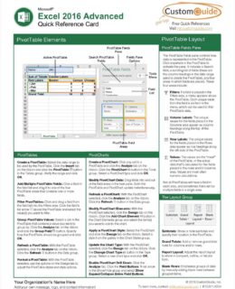 Microsoft Excel 2016 Advanced - Quick Reference Guide