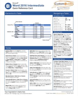 Microsoft Word 2016 Intermediate - Quick Reference Card